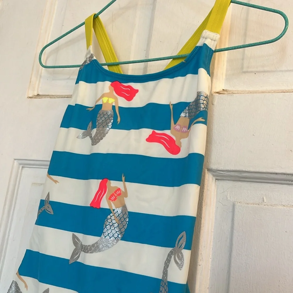 NWT Mini Boden Blue & White Striped Mermaid One-Piece in size 9-10
